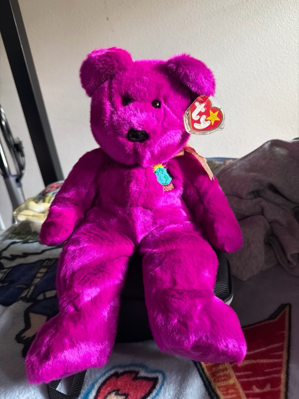 Ty Bright Fuchsia Plush Bear with Star Heart Tag